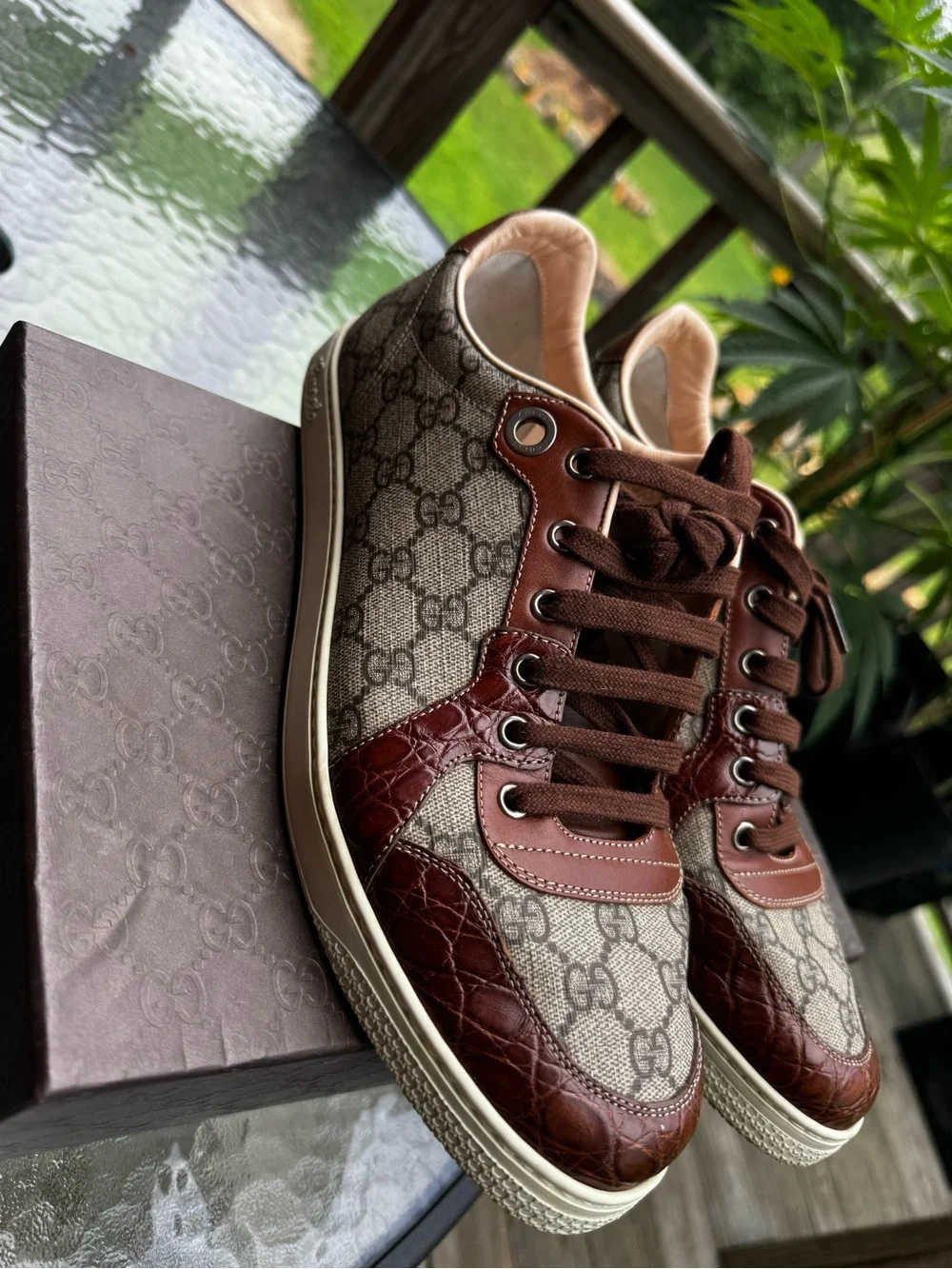 Gucci Brown GG Canvas & Dark Brown Leather Men’s Sneakers